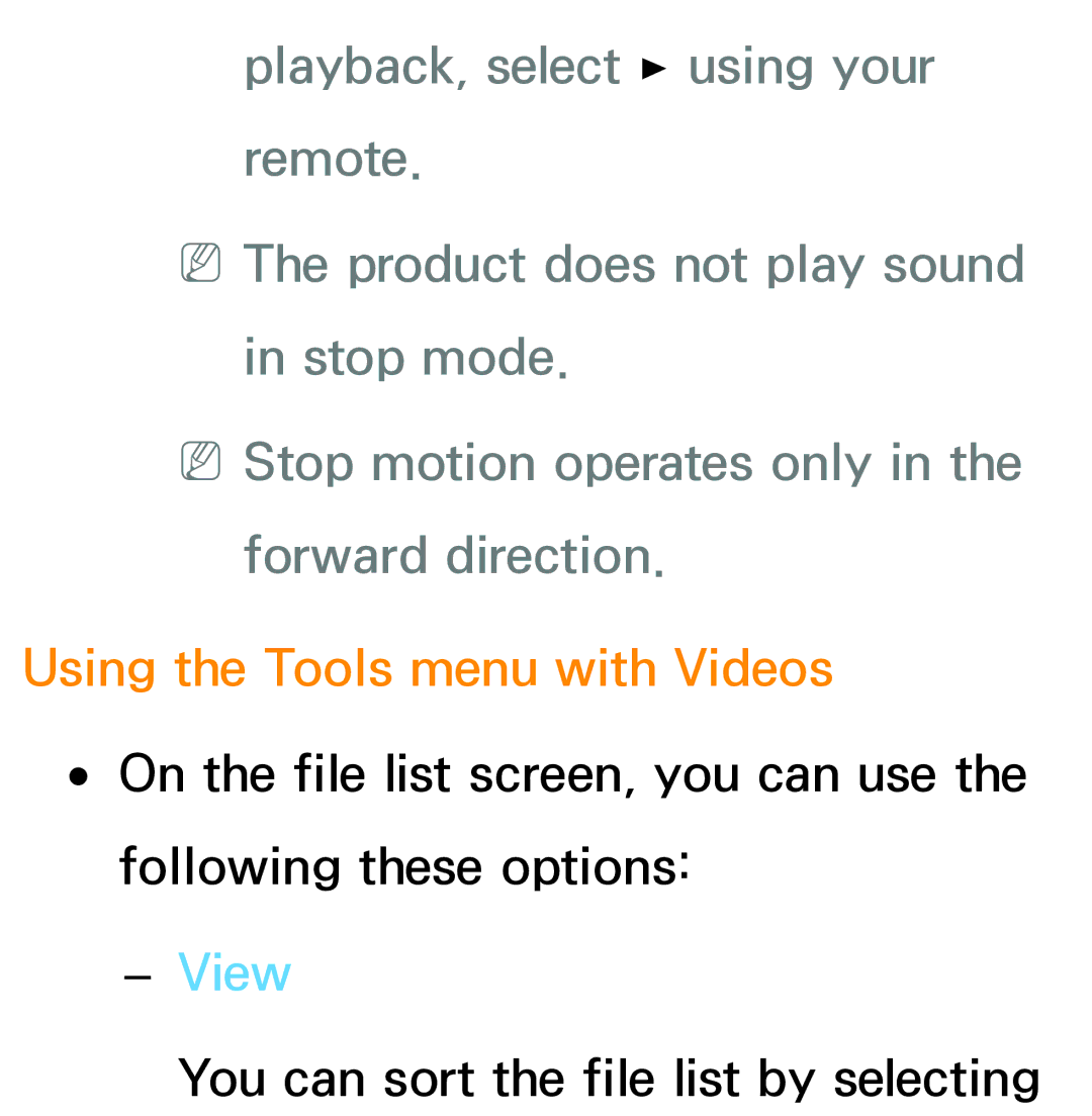 Samsung PN64E8000 manual Using the Tools menu with Videos, View 