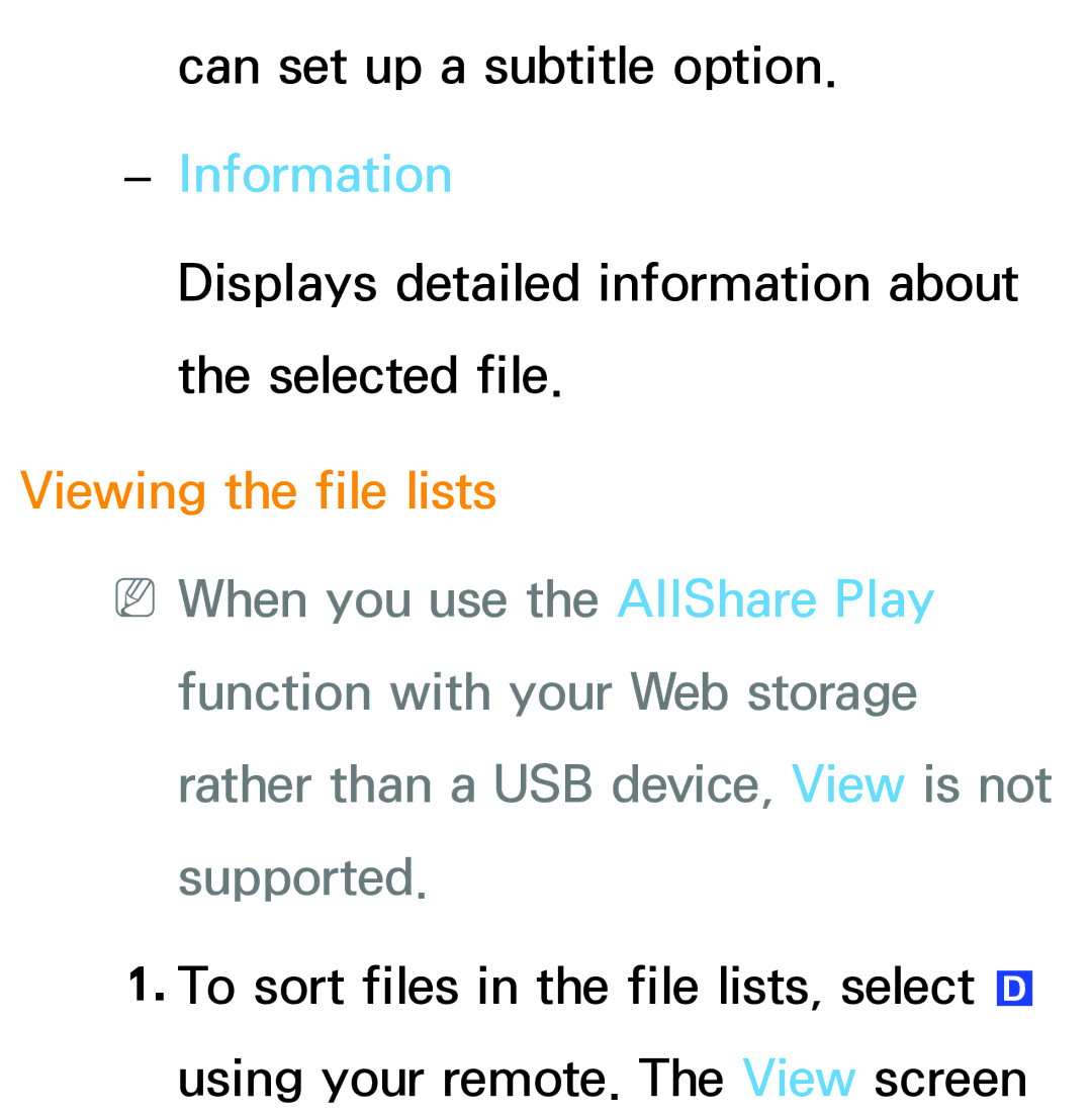 Samsung PN64E8000 manual Information, Viewing the file lists 