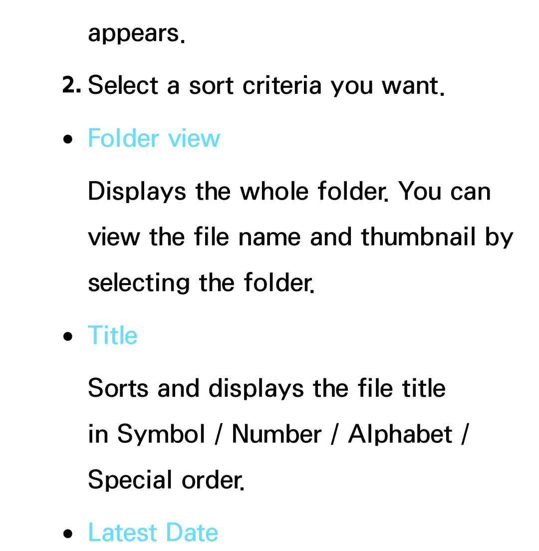 Samsung PN64E8000 manual Folder view, Title, Latest Date 