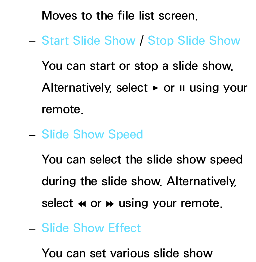 Samsung PN64E8000 manual Slide Show Effect 