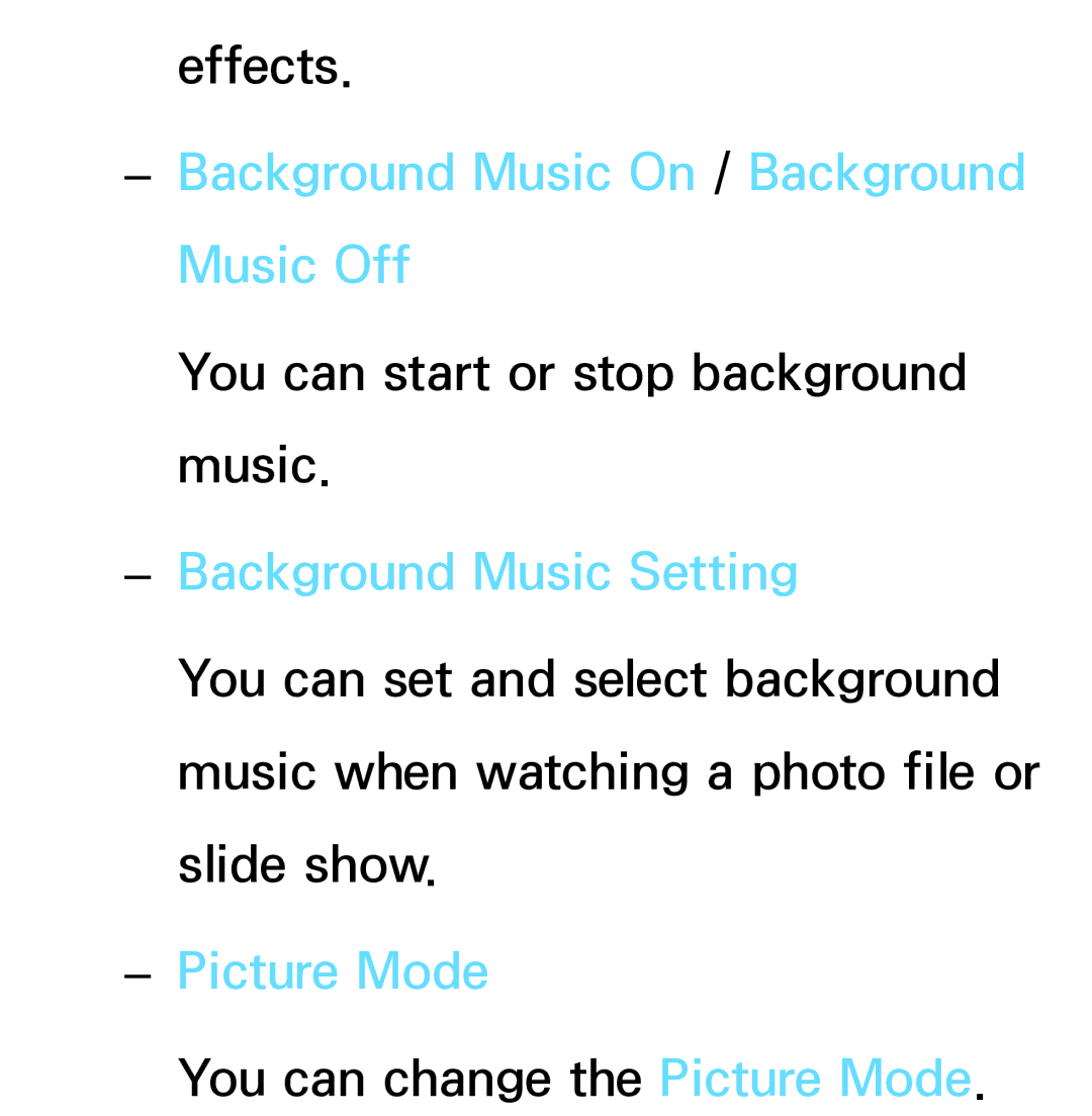 Samsung PN64E8000 manual Background Music On / Background Music Off, Background Music Setting 