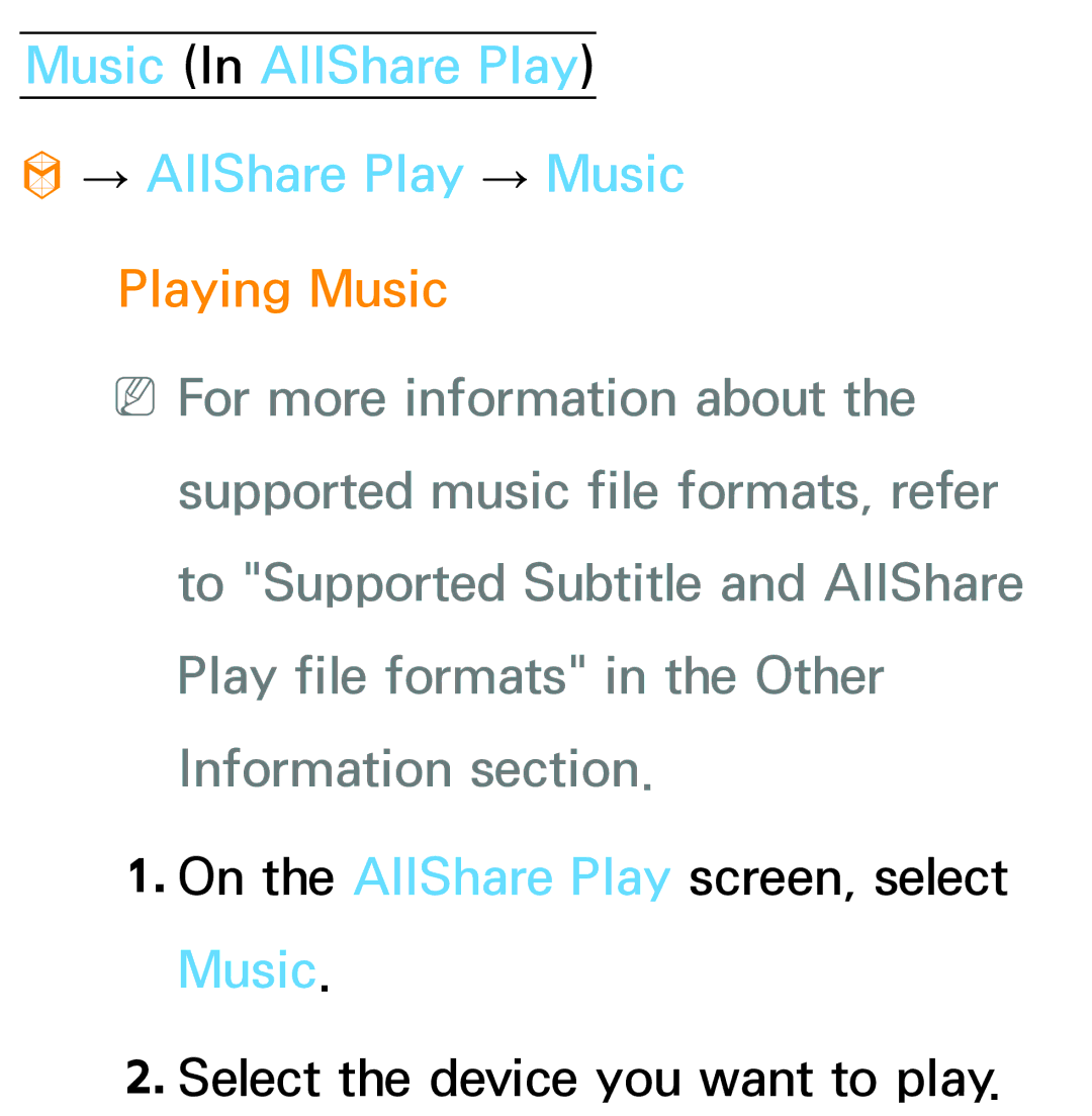 Samsung PN64E8000 manual Music In AllShare Play → AllShare Play → Music, Playing Music 