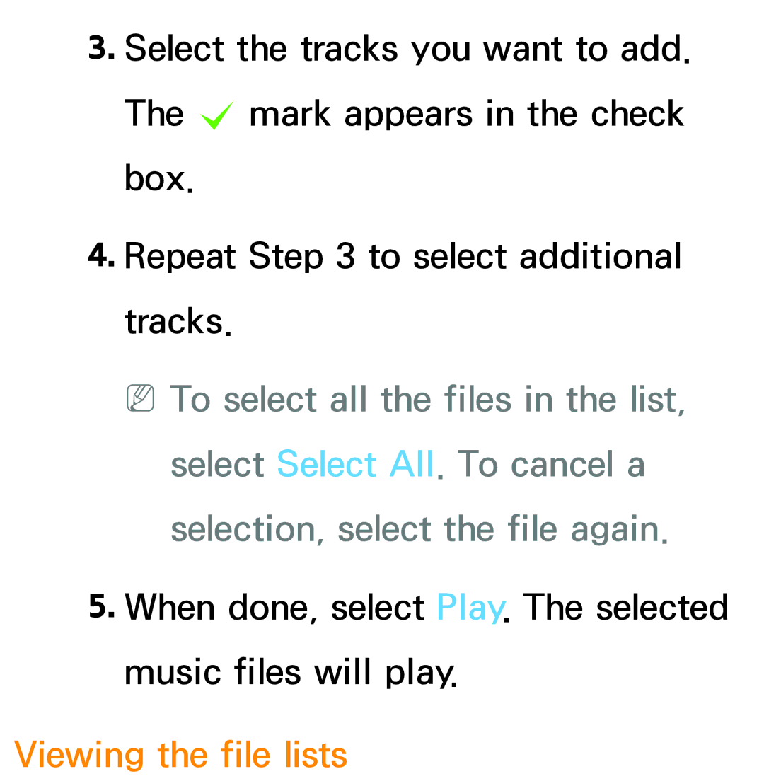 Samsung PN64E8000 manual When done, select Play. The selected music files will play 