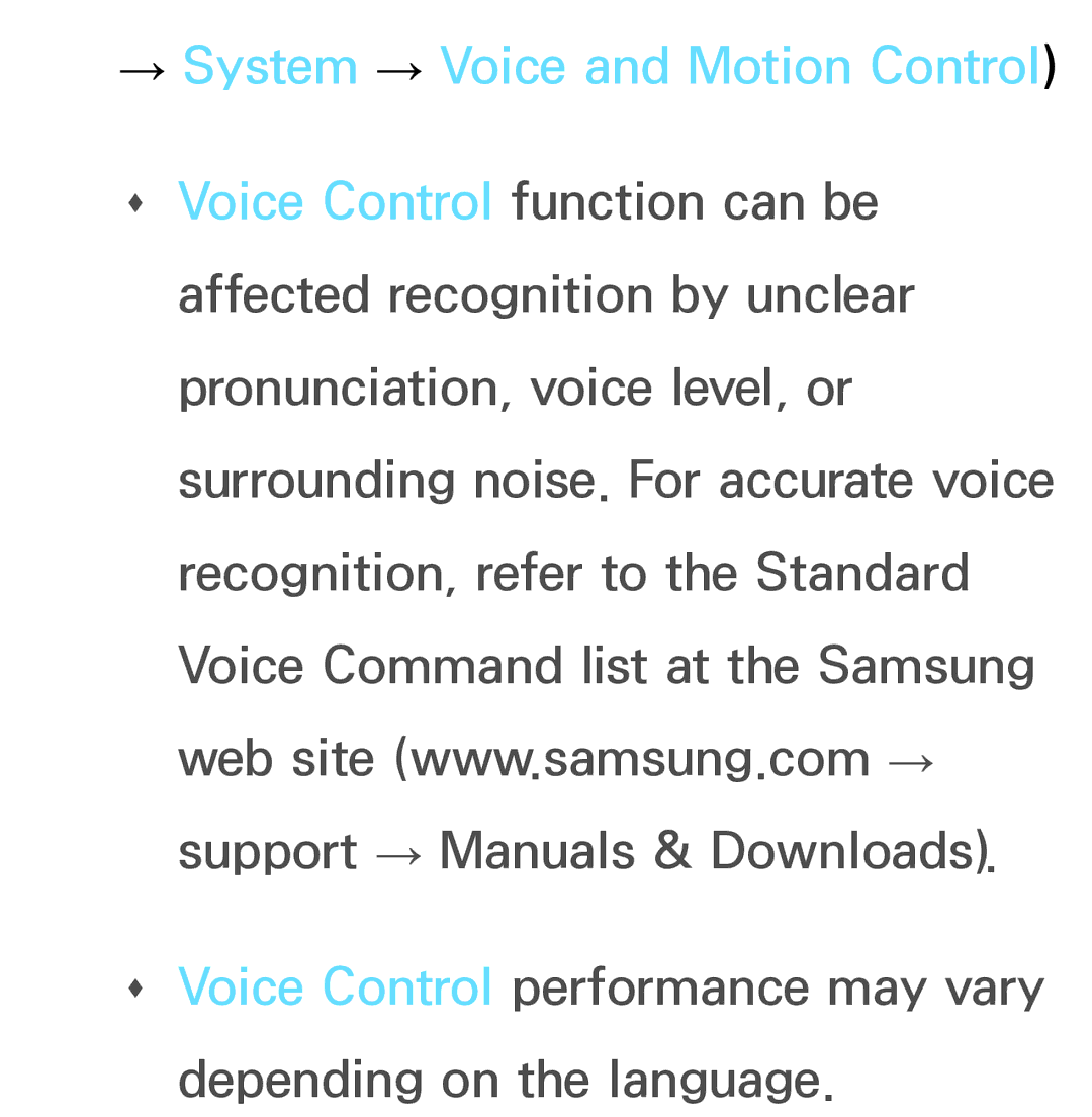 Samsung PN64E8000 manual → System → Voice and Motion Control 