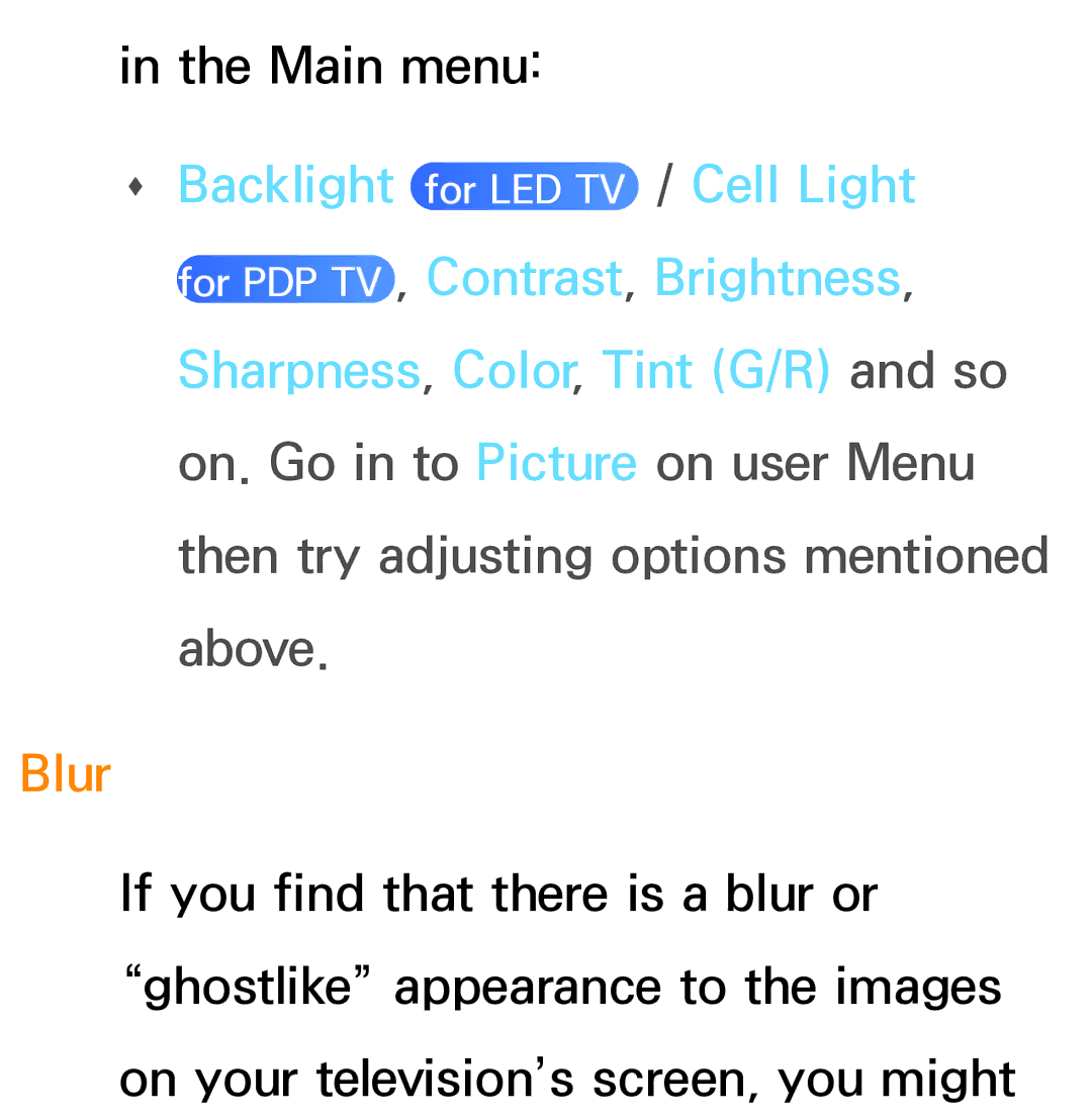 Samsung PN64E8000 manual Blur 