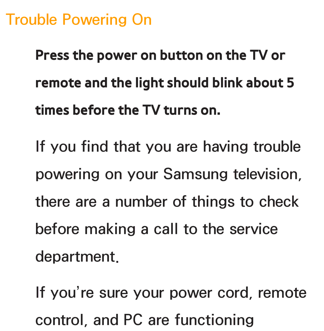 Samsung PN64E8000 manual Trouble Powering On 