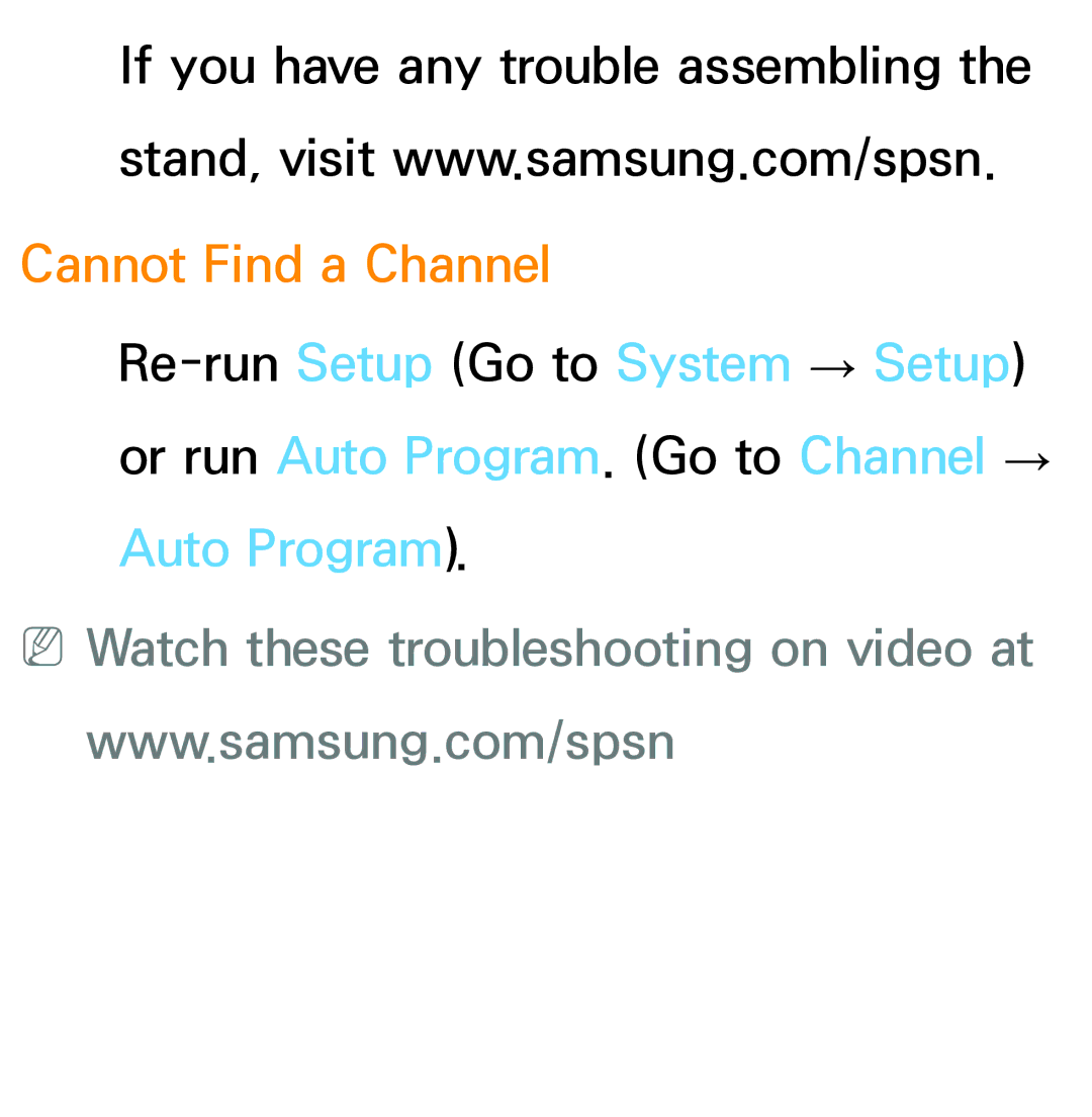 Samsung PN64E8000 manual Cannot Find a Channel 