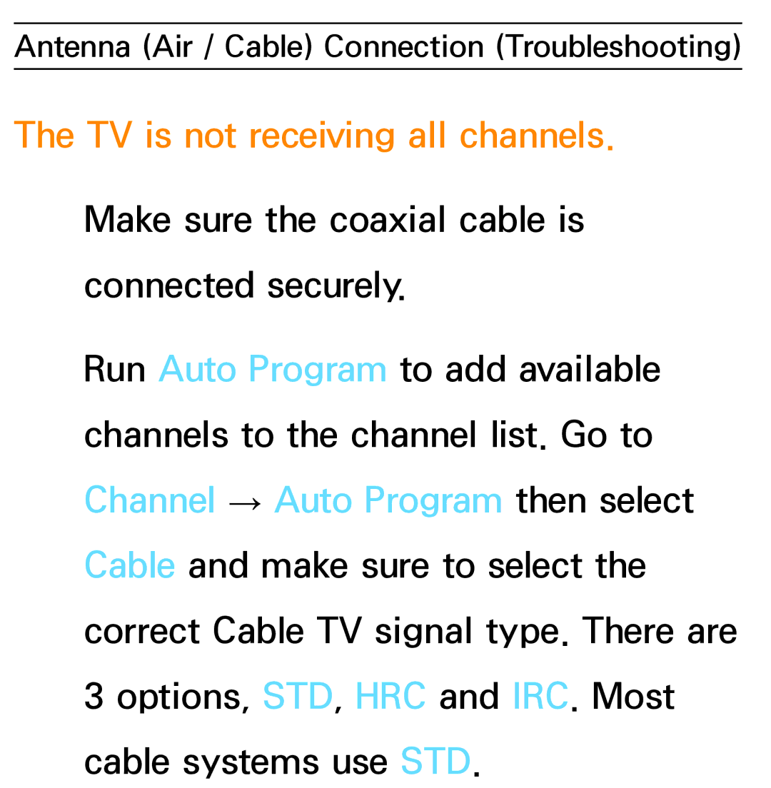 Samsung PN64E8000 manual TV is not receiving all channels 