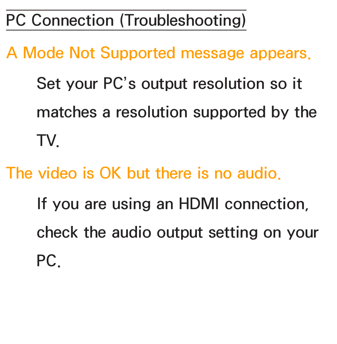 Samsung PN64E8000 manual PC Connection Troubleshooting 