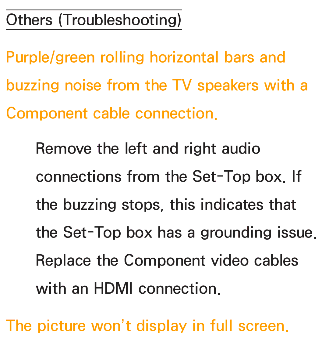 Samsung PN64E8000 manual Picture won’t display in full screen 