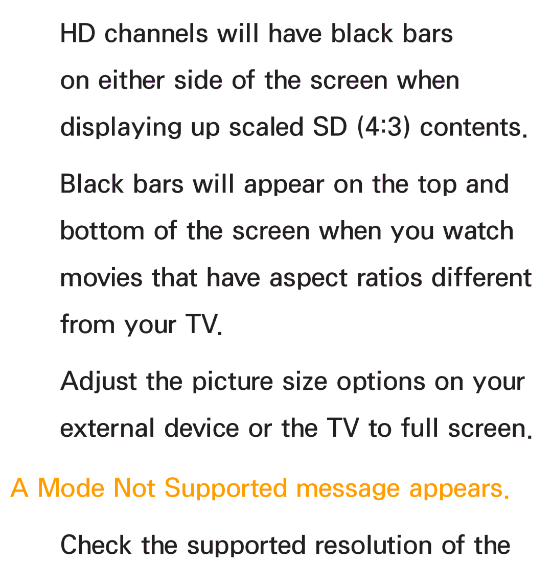 Samsung PN64E8000 manual Mode Not Supported message appears 