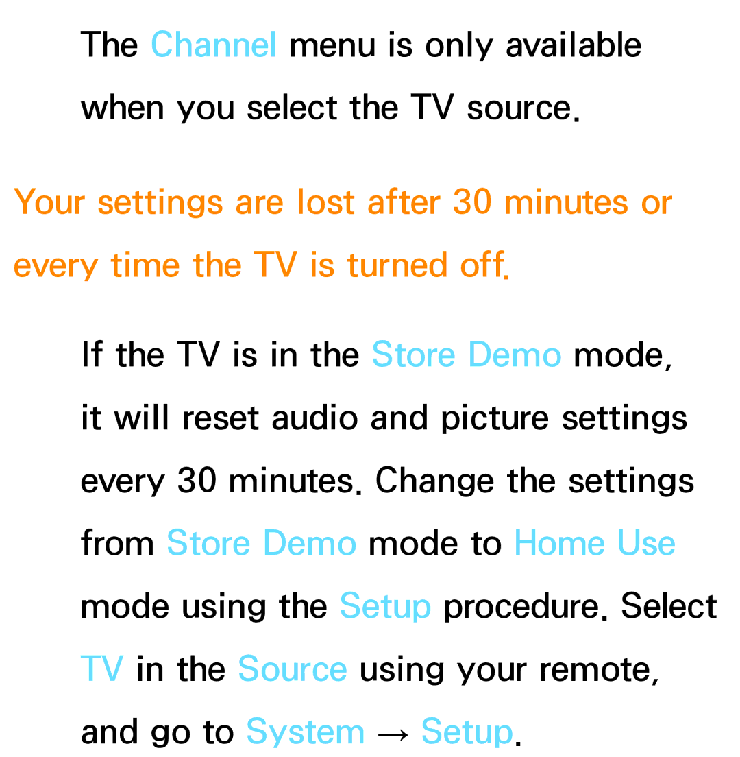 Samsung PN64E8000 manual Channel menu is only available when you select the TV source 