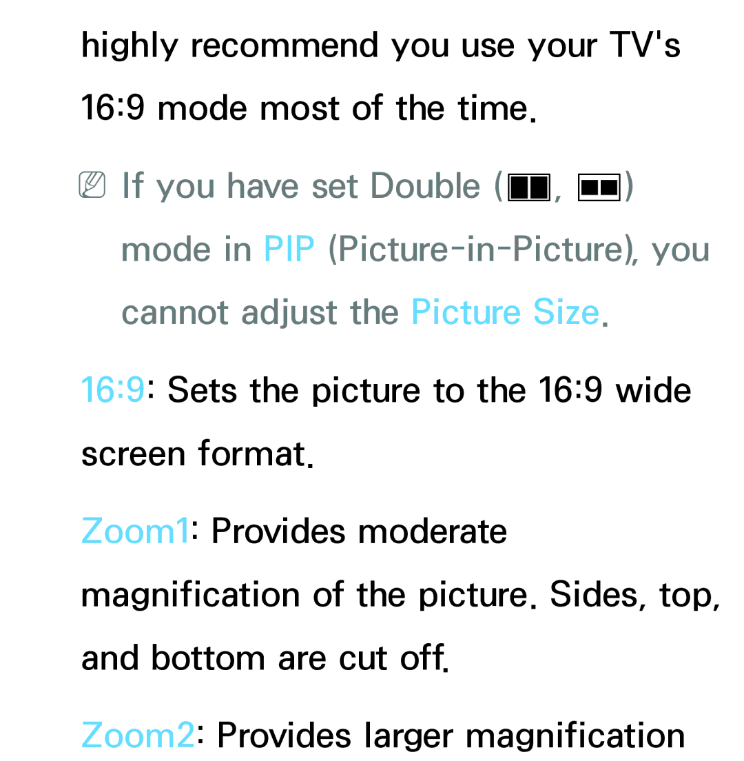 Samsung PN64E8000 manual Highly recommend you use your TVs 169 mode most of the time 