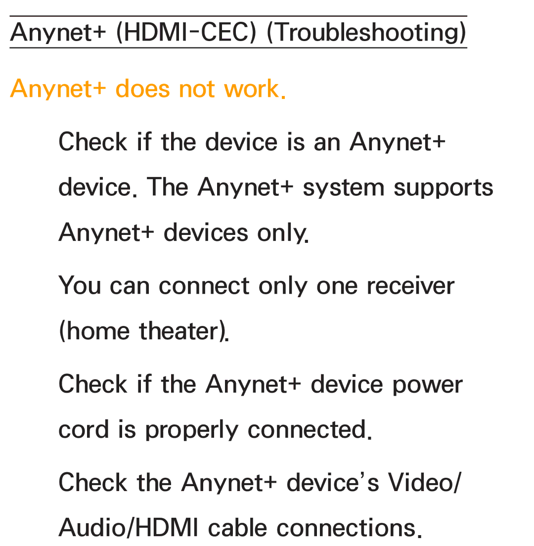 Samsung PN64E8000 manual Anynet+ does not work 