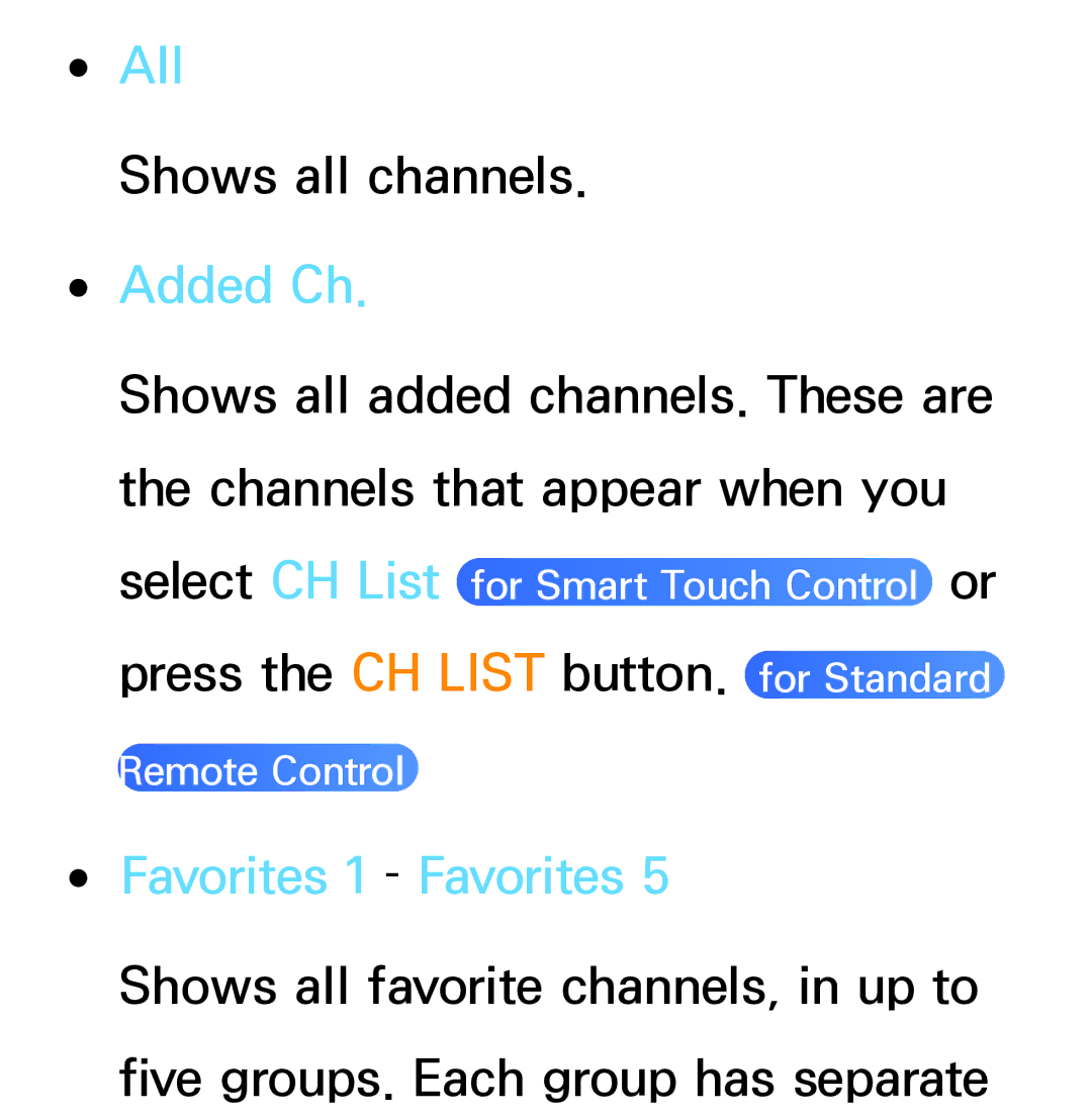 Samsung PN64E8000 manual Added Ch, Favorites 1 Favorites 