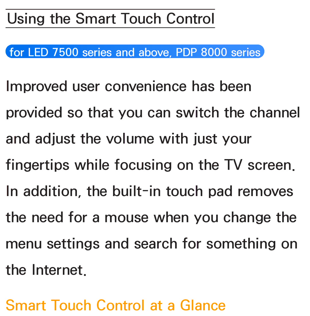 Samsung PN64E8000 manual Smart Touch Control at a Glance 