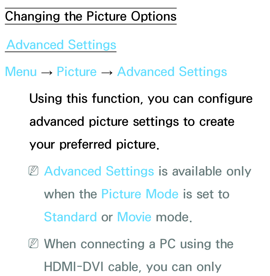 Samsung PN64E8000 manual Changing the Picture Options 