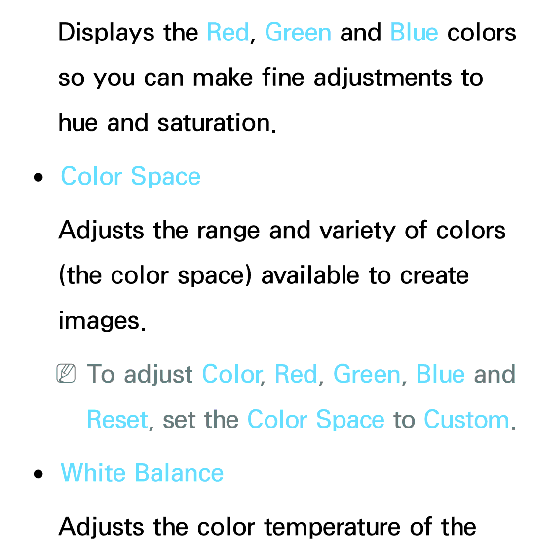 Samsung PN64E8000 manual Color Space, White Balance 