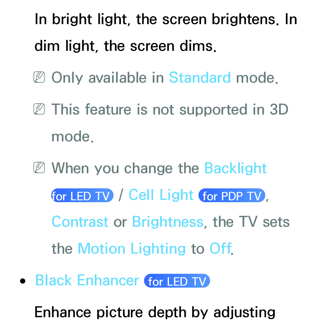 Samsung PN64E8000 manual Black Enhancer for LED TV 