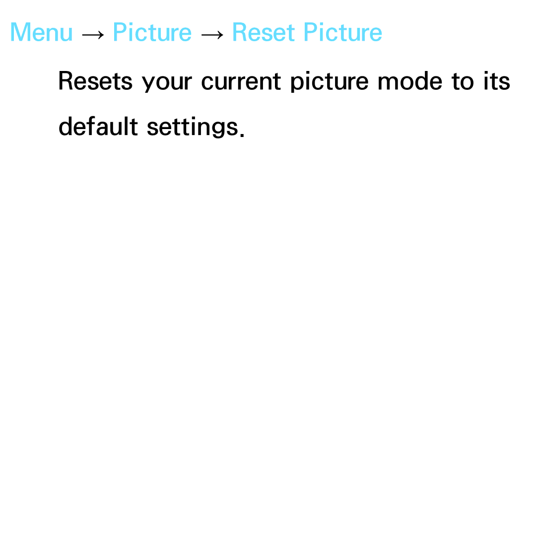 Samsung PN64E8000 manual Menu → Picture → Reset Picture 