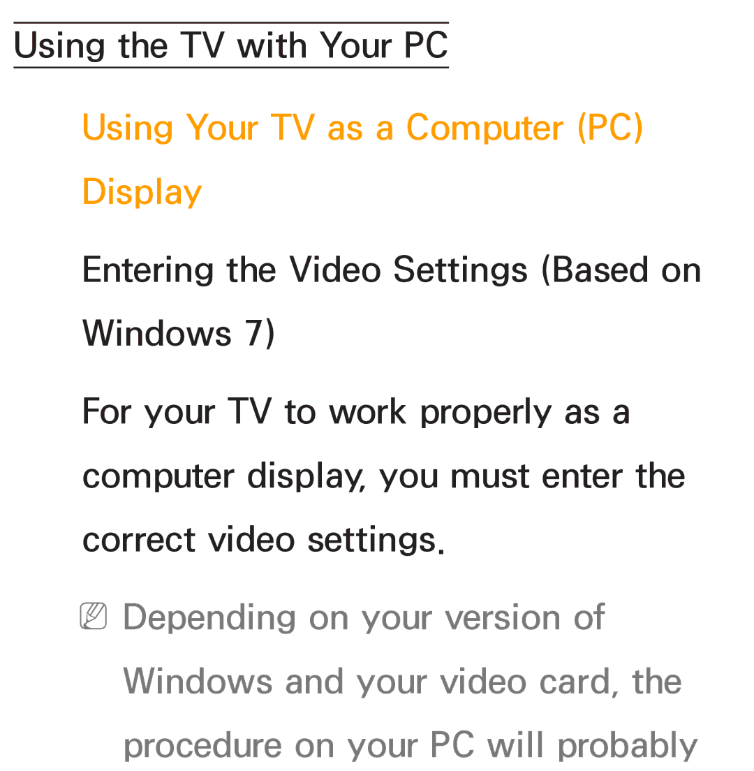 Samsung PN64E8000 manual Using Your TV as a Computer PC Display 