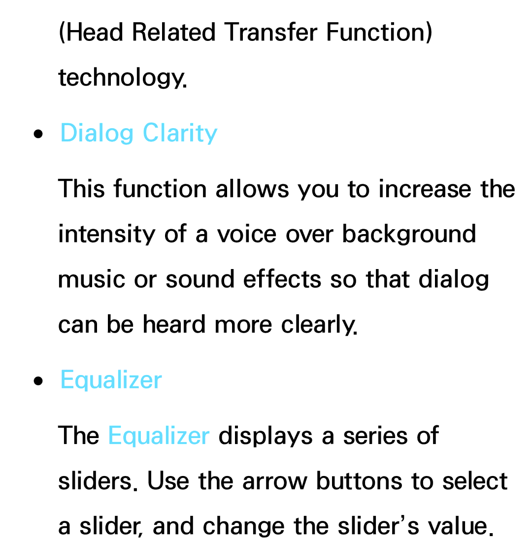 Samsung PN64E8000 manual Dialog Clarity, Equalizer 