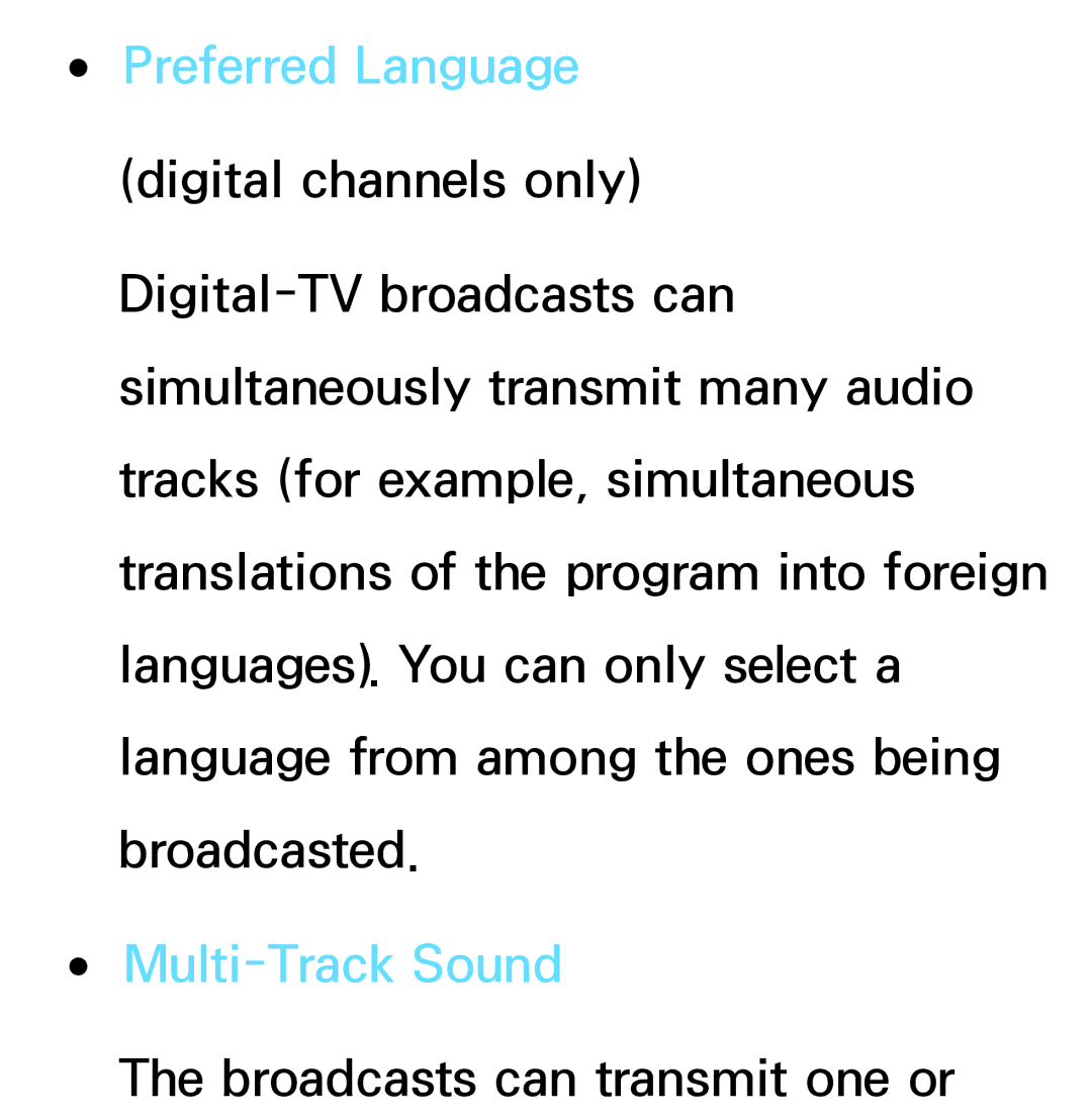 Samsung PN64E8000 manual Preferred Language, Multi-Track Sound 