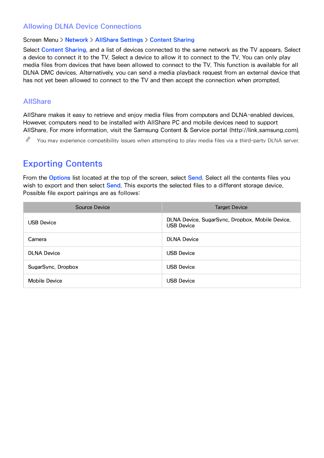 Samsung PN64F8500AF manual Exporting Contents 