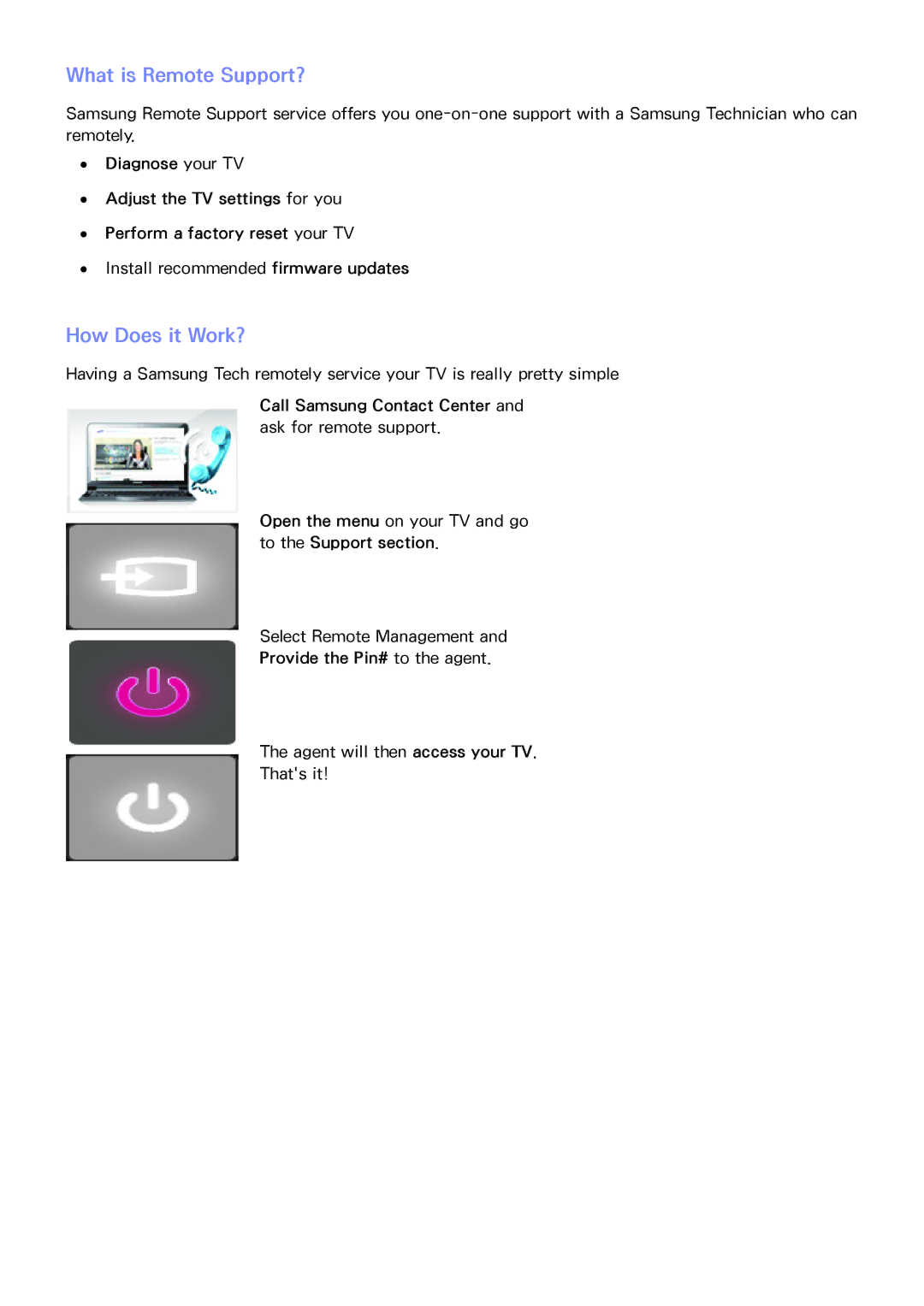 Samsung PN64F8500AF manual What is Remote Support?, How Does it Work? 