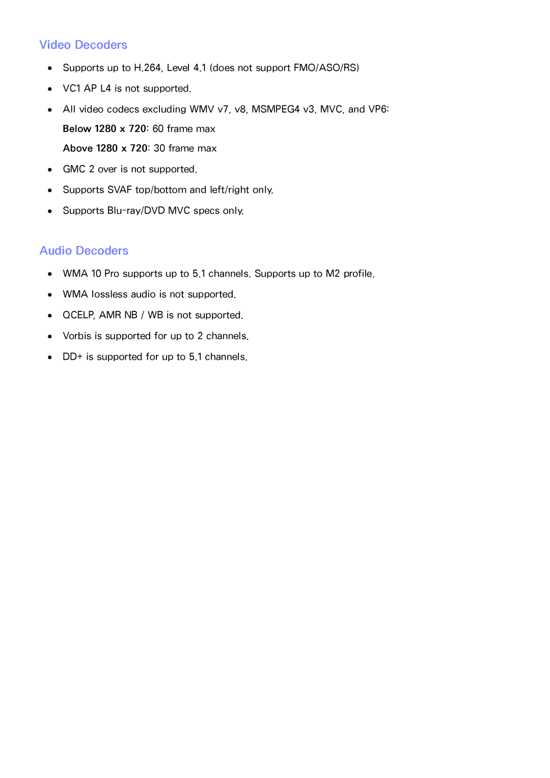 Samsung PN64F8500AF manual Video Decoders, Audio Decoders 