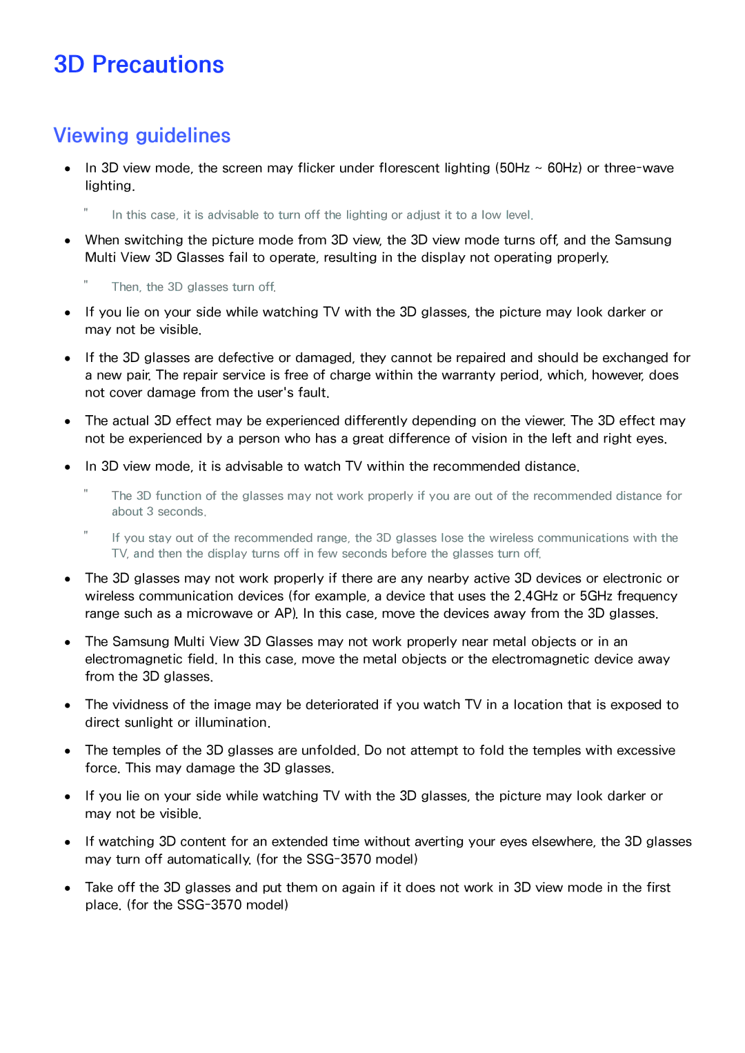 Samsung PN64F8500AF manual 3D Precautions, Viewing guidelines 