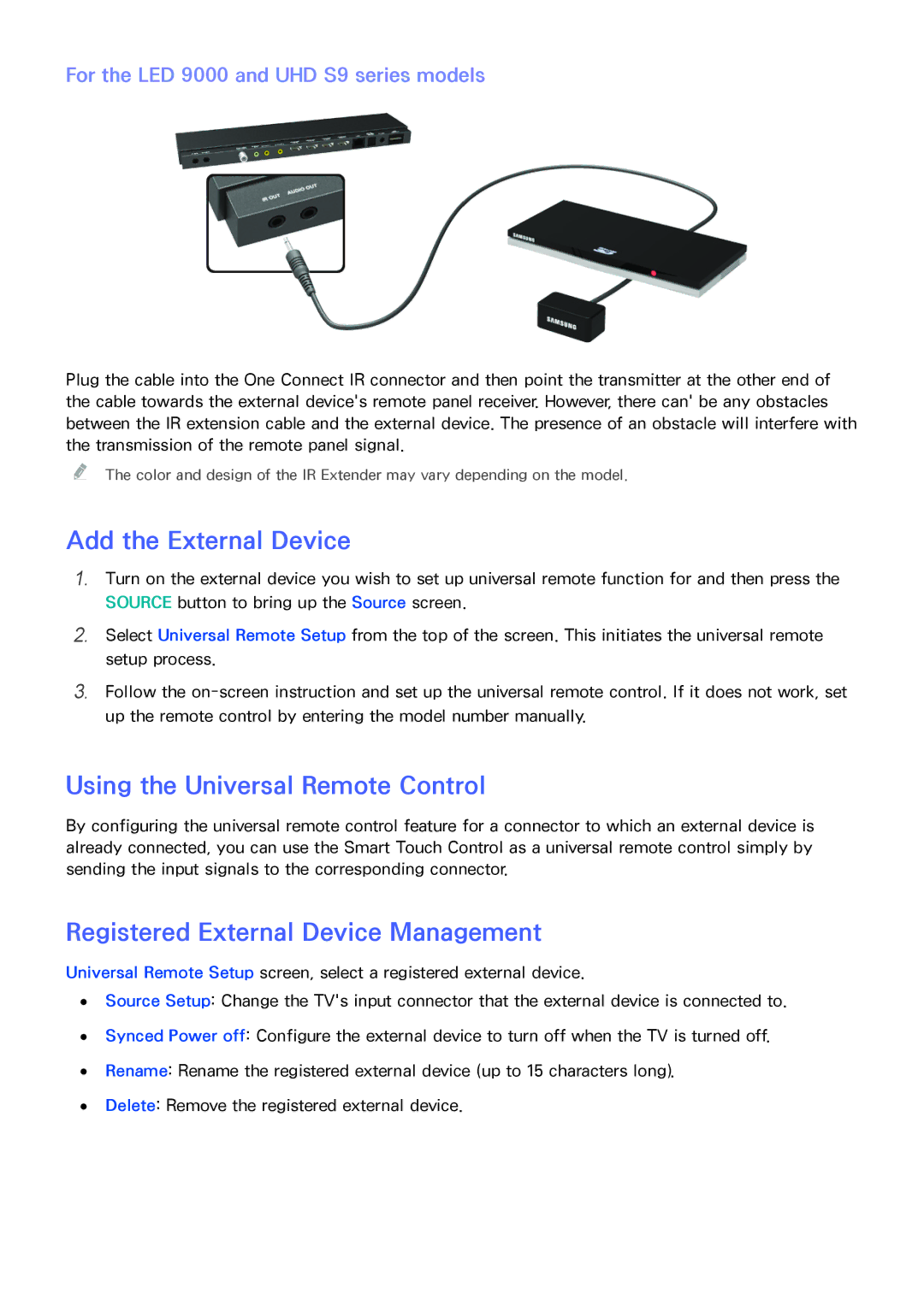 Samsung PN64F8500AF Add the External Device, Using the Universal Remote Control, Registered External Device Management 