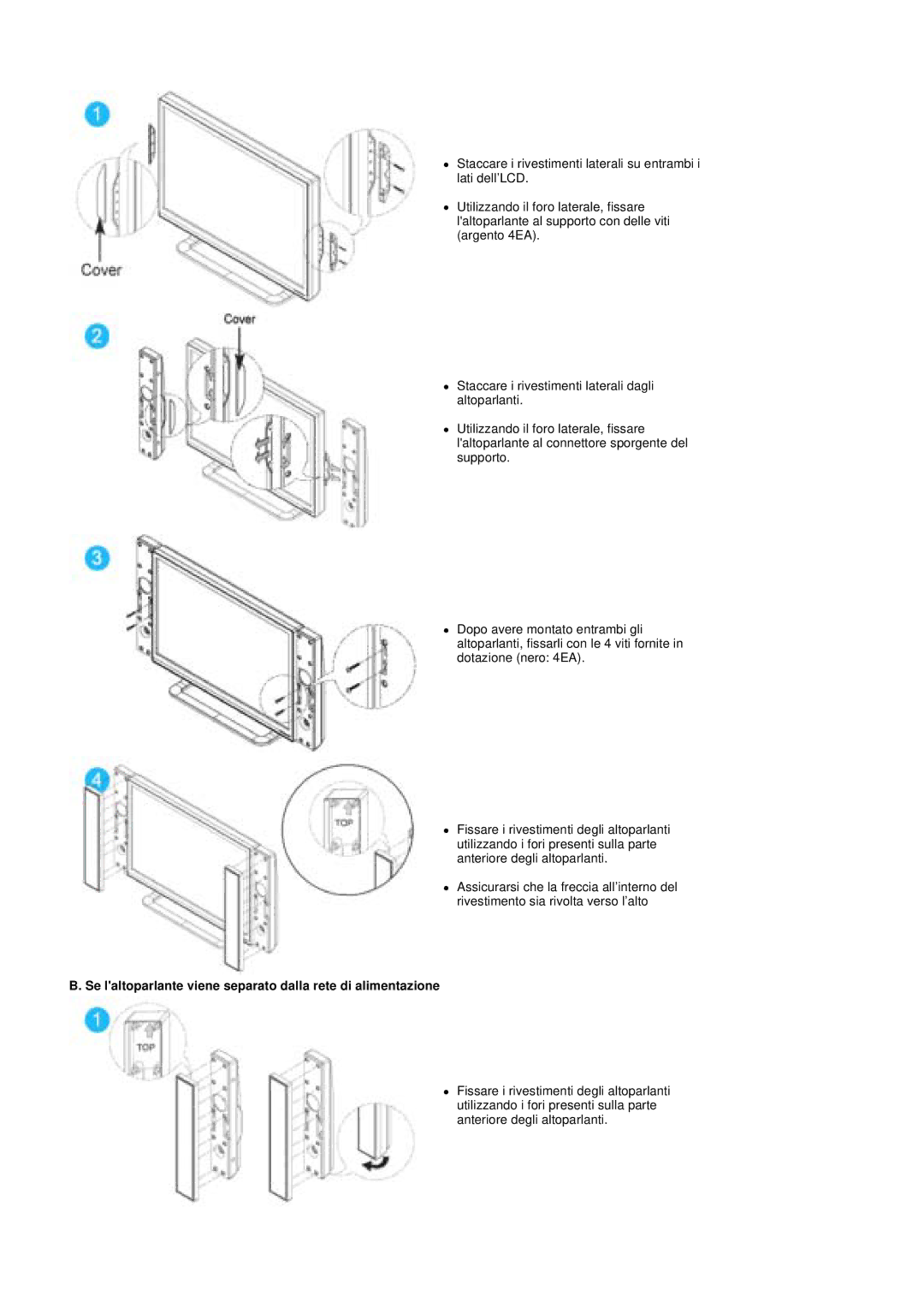 Samsung PO24FSSS/EDC, PO24FSSSS/EDC manual Se laltoparlante viene separato dalla rete di alimentazione 