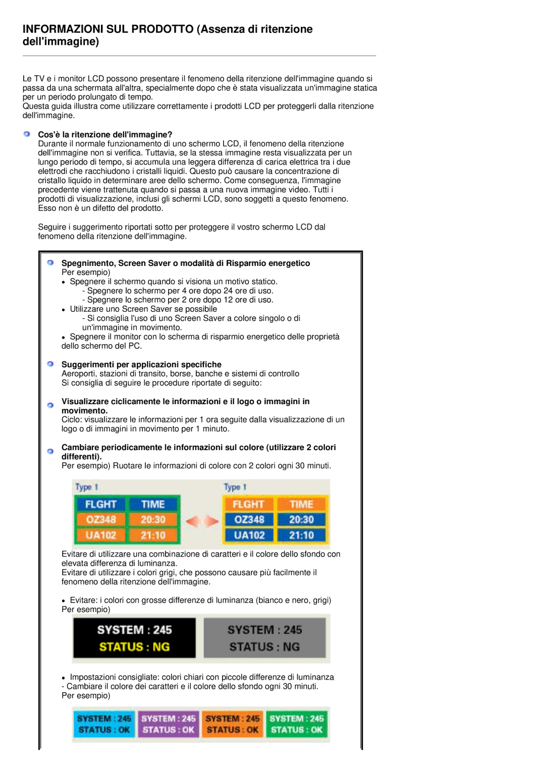 Samsung PO24FSSS/EDC, PO24FSSSS/EDC manual Cosè la ritenzione dellimmagine?, Suggerimenti per applicazioni specifiche 