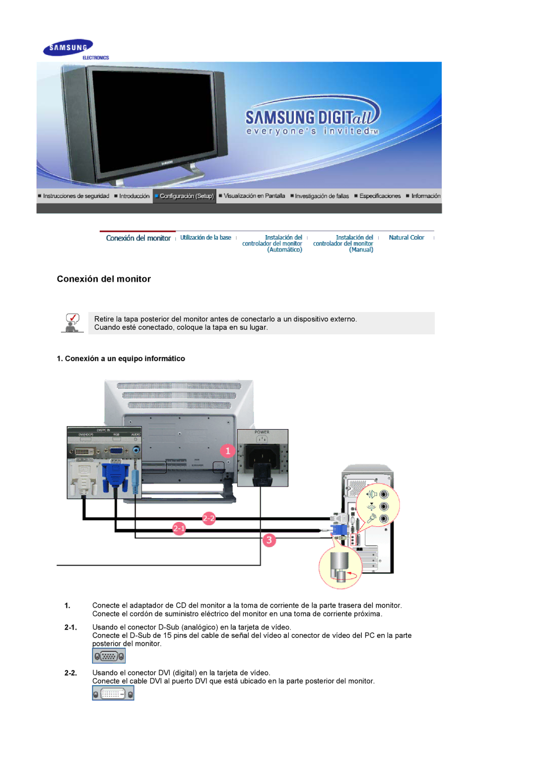 Samsung LG24POFSSS/EDC, PO24FSSSS/EDC manual Conexión del monitor, Conexión a un equipo informático 