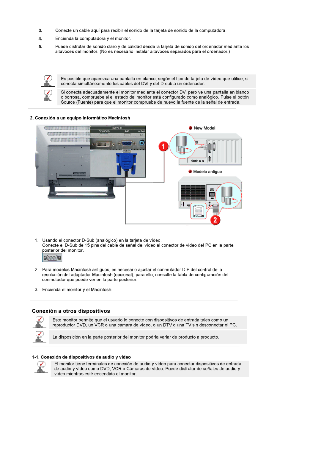 Samsung PO24FSSSS/EDC manual Conexión a un equipo informático Macintosh, Conexión de dispositivos de audio y vídeo 