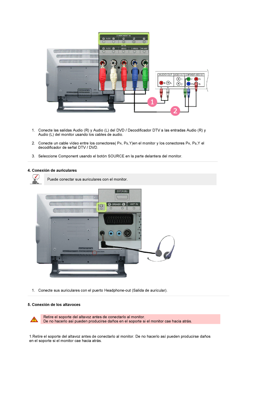 Samsung LG24POFSSS/EDC, PO24FSSSS/EDC manual Conexión de auriculares, Conexión de los altavoces 