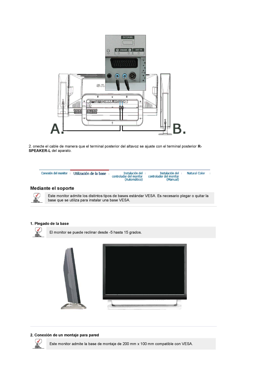 Samsung PO24FSSSS/EDC, LG24POFSSS/EDC manual Plegado de la base, Conexión de un montaje para pared 