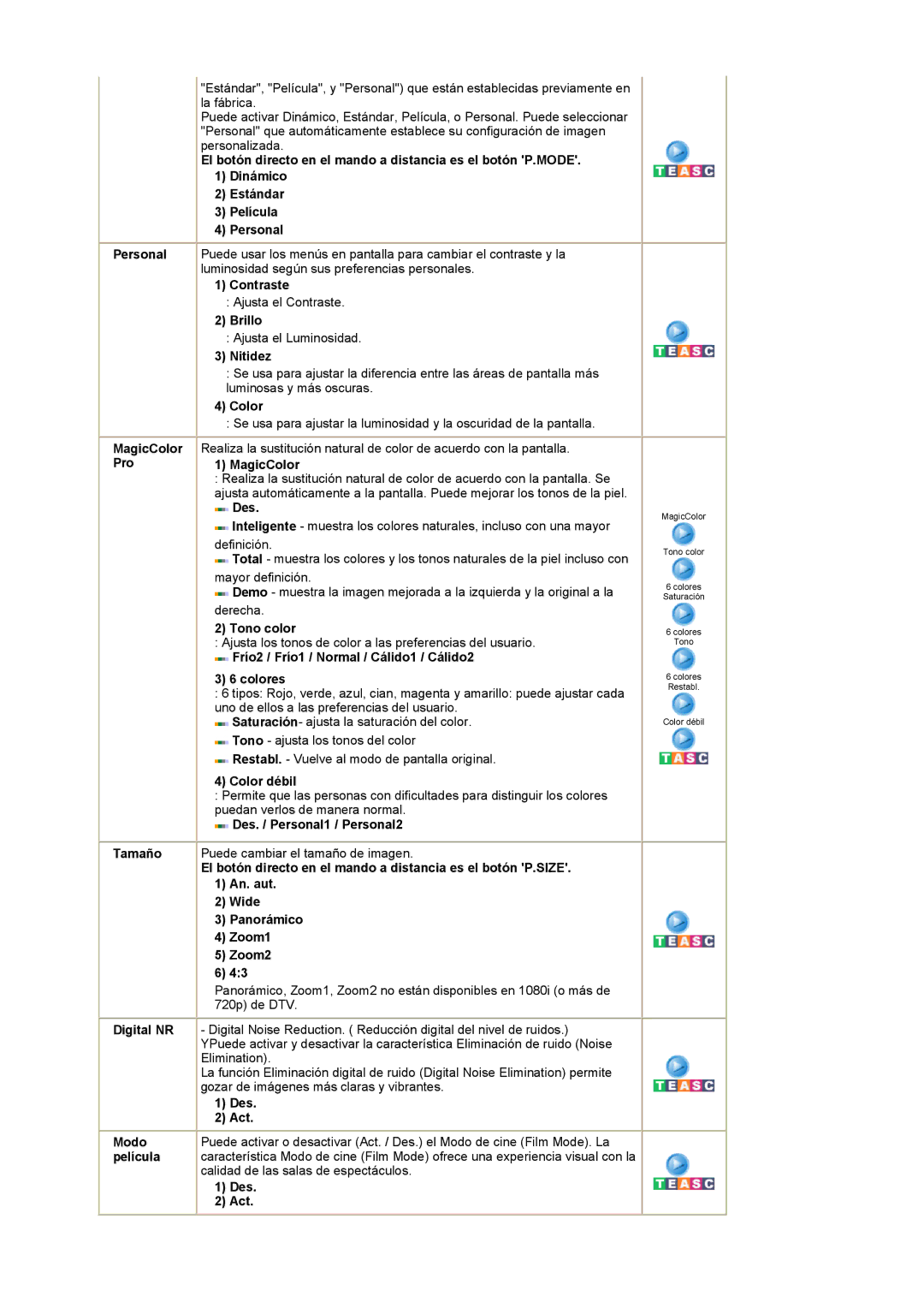 Samsung LG24POFSSS/EDC, PO24FSSSS/EDC manual Frío2 / Frío1 / Normal / Cálido1 / Cálido2 Colores 