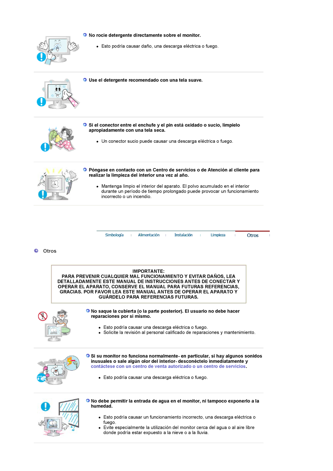 Samsung LG24POFSSS/EDC, PO24FSSSS/EDC manual Otros, No rocíe detergente directamente sobre el monitor 