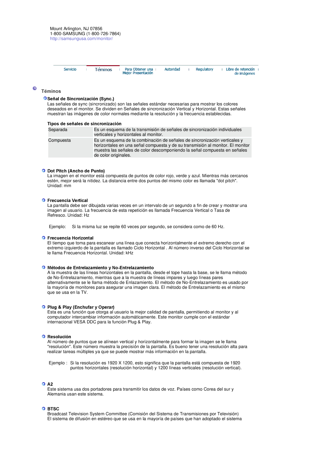 Samsung LG24POFSSS/EDC, PO24FSSSS/EDC manual Téminos, Btsc 