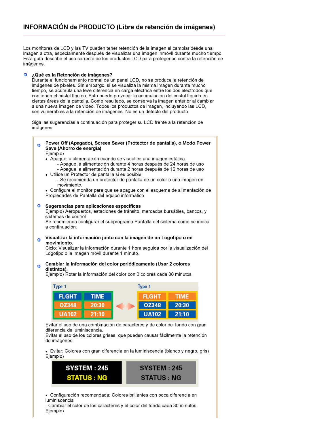 Samsung PO24FSSSS/EDC, LG24POFSSS/EDC manual Información de Producto Libre de retención de imágenes 