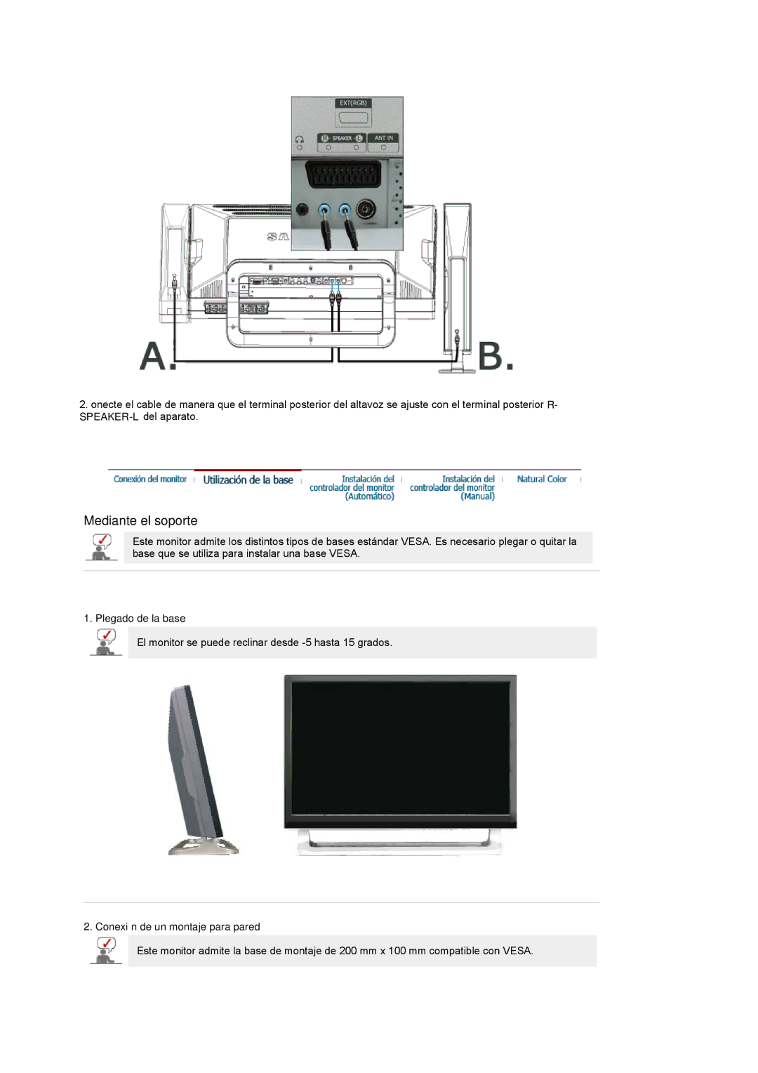 Samsung PO24FSSSS/EDC, LG24POFSSS/EDC manual Plegado de la base, Conexión de un montaje para pared 