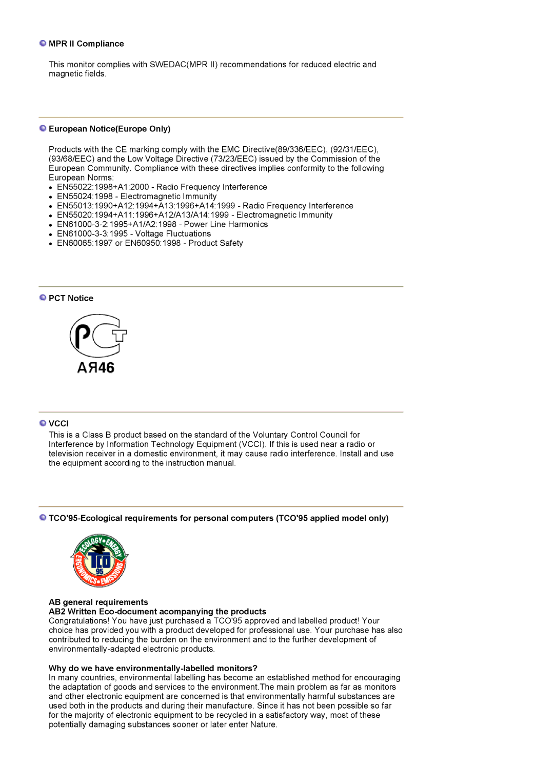 Samsung LG24POFSSS/EDC, PO24FSSSS/EDC manual MPR II Compliance, European NoticeEurope Only, PCT Notice 