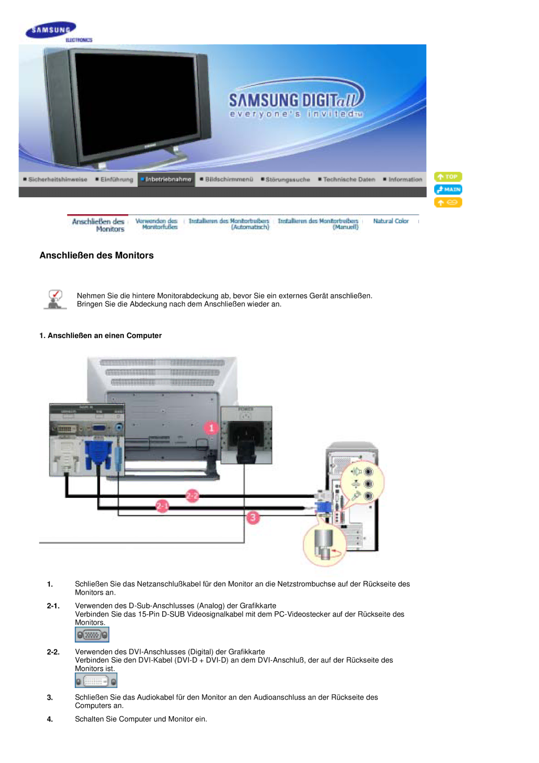 Samsung PO24FSSSS/EDC manual Anschließen des Monitors, Anschließen an einen Computer 