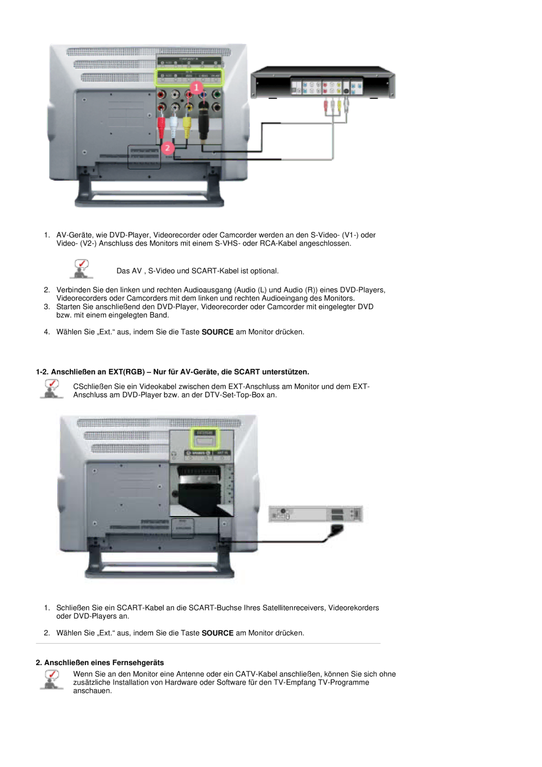 Samsung PO24FSSSS/EDC manual Anschließen eines Fernsehgeräts 