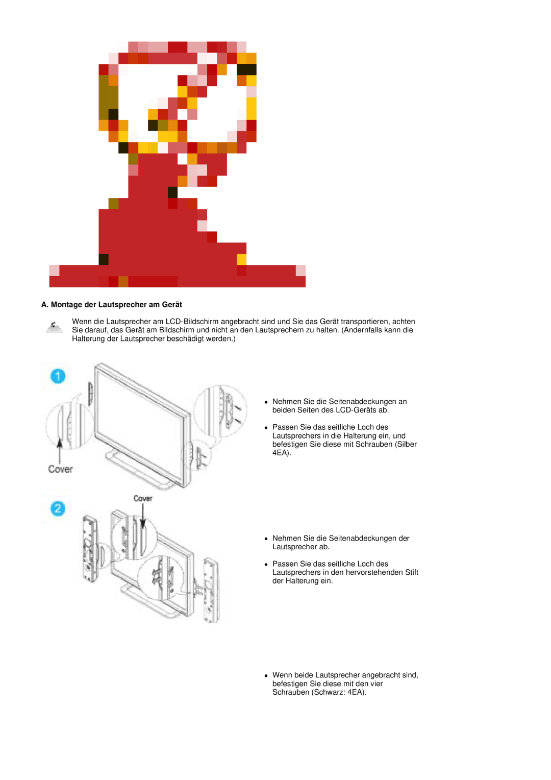 Samsung PO24FSSSS/EDC manual Montage der Lautsprecher am Gerät 