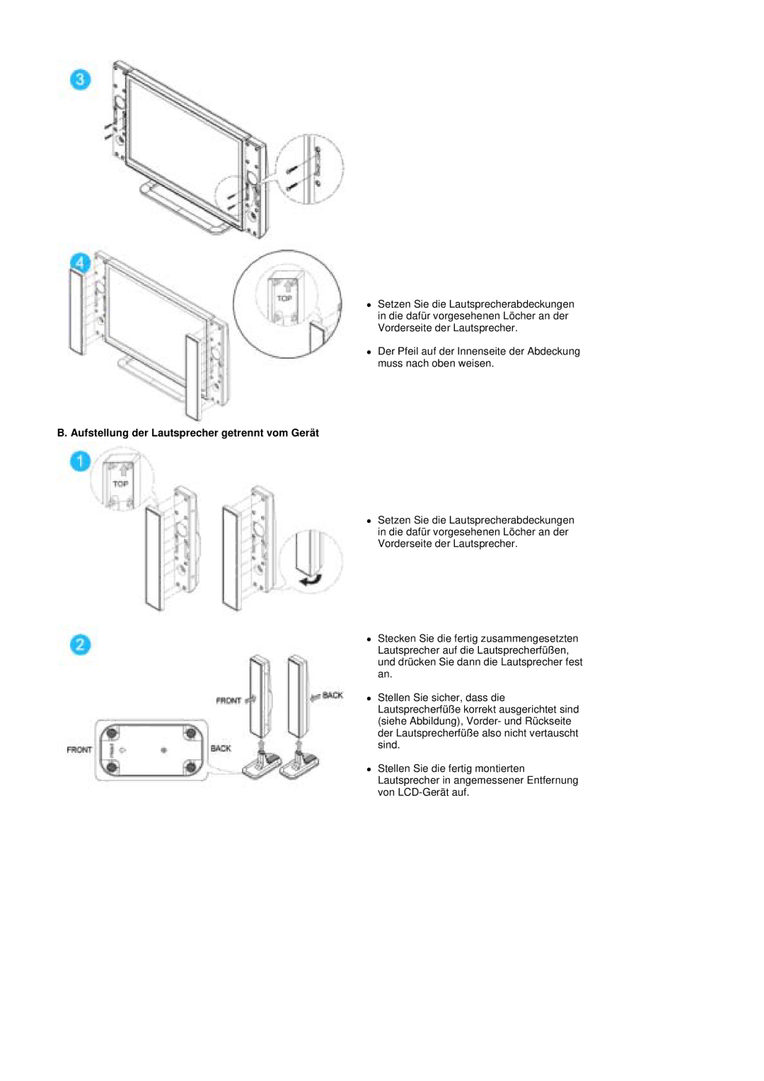 Samsung PO24FSSSS/EDC manual Aufstellung der Lautsprecher getrennt vom Gerät 