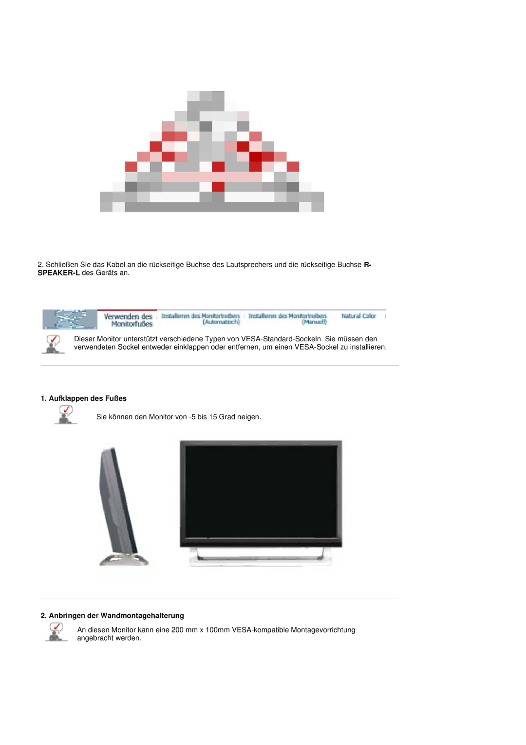 Samsung PO24FSSSS/EDC manual Aufklappen des Fußes, Anbringen der Wandmontagehalterung 