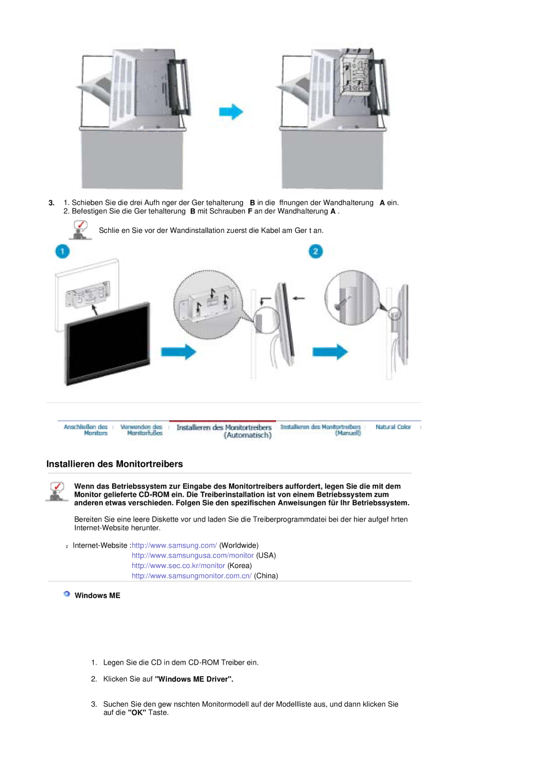 Samsung PO24FSSSS/EDC manual Klicken Sie auf Windows ME Driver 